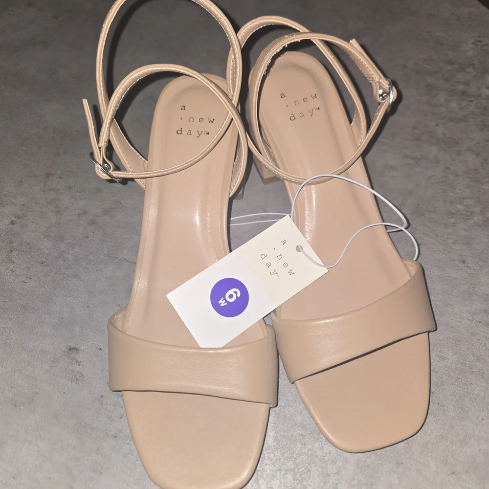 A New Day Tan Sandals Minimalist Slip-On Design NWOB - Picture 1 of 4
